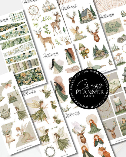 Forest Nymph Fairies Sticker Set – 9 Sticker Sheets for Bujo, Scrapbooks & DIY Crafts