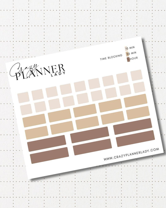 Minimal Planner Stickers – Time blocking | Neutral Functional Stickers | 3x3.5” Matte Sheet
