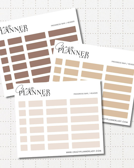 Minimal Planner Stickers – Progress Bars | Neutral Functional Stickers | 3x3.5” Matte Sheet