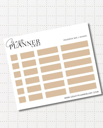 Minimal Planner Stickers – Progress Bars | Neutral Functional Stickers | 3x3.5” Matte Sheet