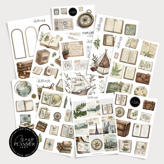 Journeys Remembered – 10 Sheet Vintage Travel Sticker Set for Junk Journals & Scrapbooks