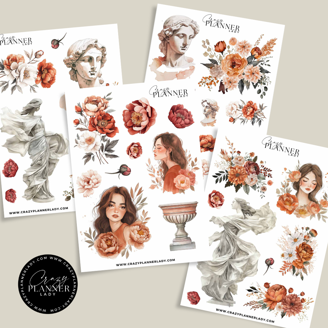 Terracotta Garden Nook – 4 Sheet Botanical Sticker Set for Journaling & Scrapbooking