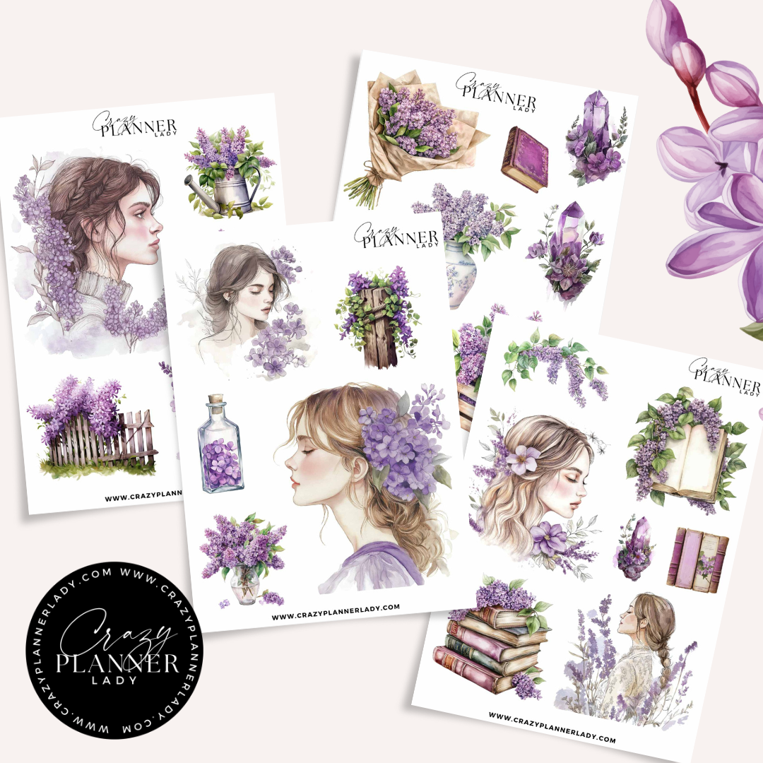 Lilac Garden – 4 Sheet Romantic Floral Sticker Set for Journals & Planners