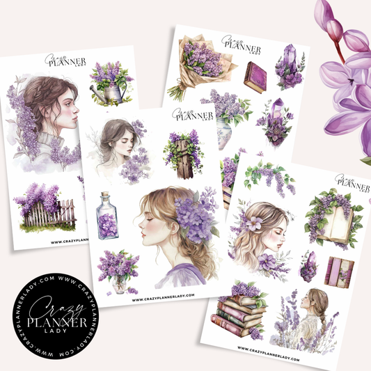 Lilac Garden – 4 Sheet Romantic Floral Sticker Set for Journals & Planners