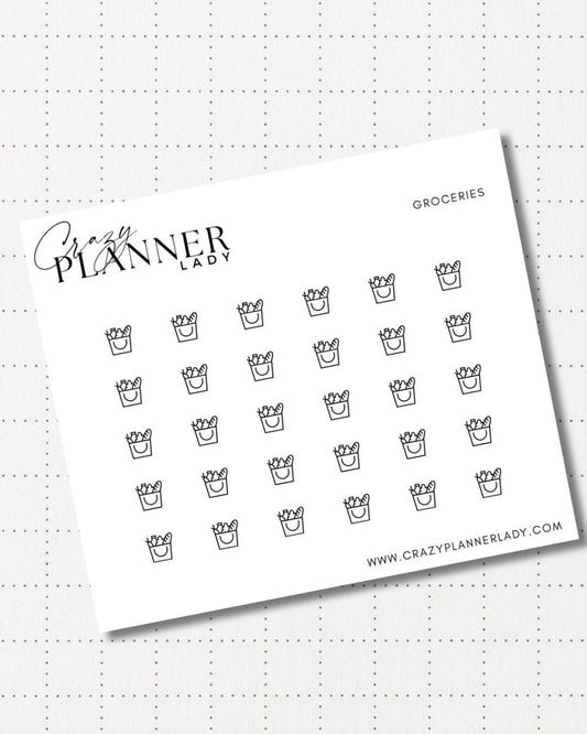 Minimal Planner Stickers – Groceries icon | Neutral Functional Stickers | 3x3.5” Matte Sheet