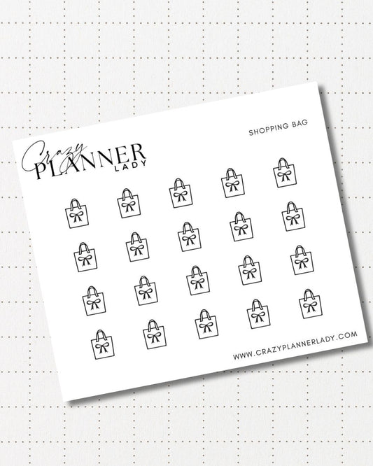 Minimal Planner Stickers – Shopping bag icon | Neutral Functional Stickers | 3x3.5” Matte Sheet