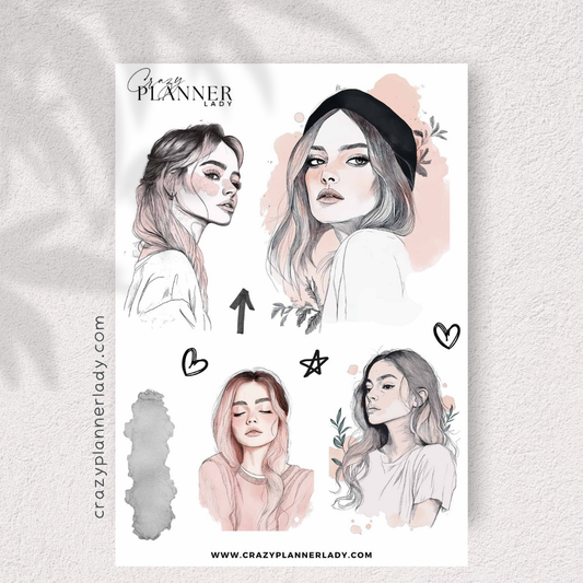 Sisterhood Women’s Portrait Sticker Sheet – Emotional Feminine Aesthetic Art Stickers for Journals & Scrapbooks