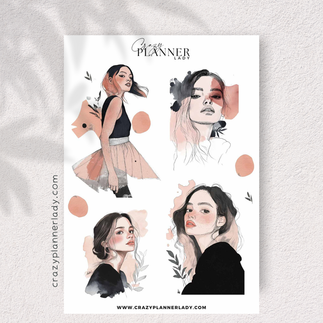 Aesthetic Sticker Sheet –  Portrait Stickers for Journals, Planners & Scrapbooks