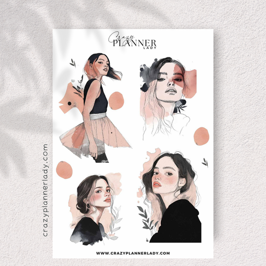 Aesthetic Sticker Sheet –  Portrait Stickers for Journals, Planners & Scrapbooks