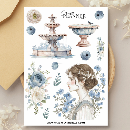 Victorian Tea Time Sticker Sheet – Vintage High Tea & Elegant Woman Stickers for Journals & Scrapbooks