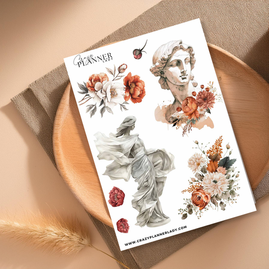 Terracotta Floral Portrait Sticker Sheet – Autumn Garden Aesthetic Stickers for Journals & Planners
