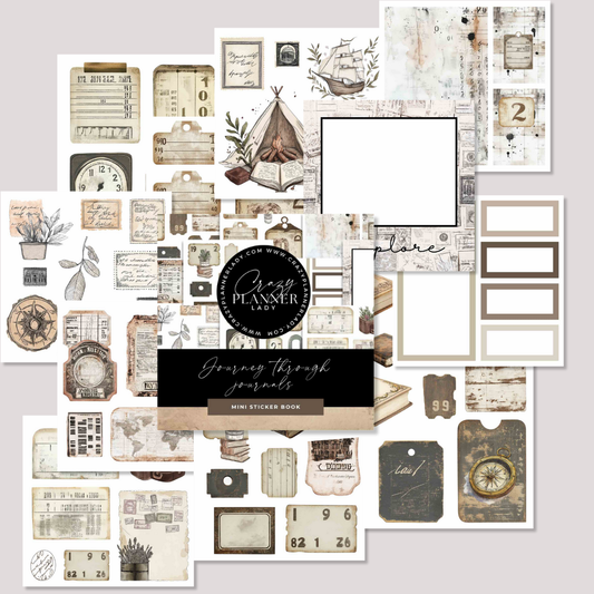 Mini Adventure Sticker Book – Vintage Travel Stickers, 12-Page 9x9cm Matte Booklet for Journaling