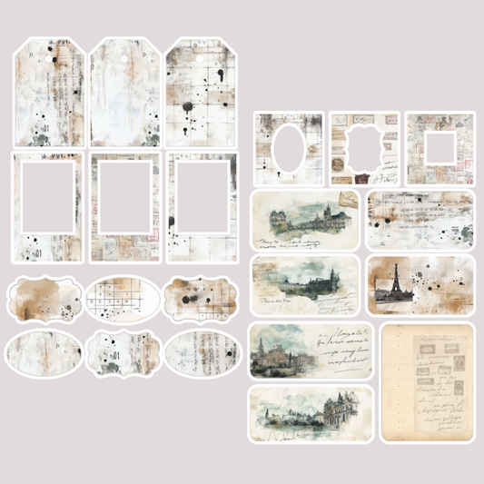 Adventure Tags Ephemera Pack – 22 Vintage Travel-Inspired Cardstock Pieces for Junk Journals
