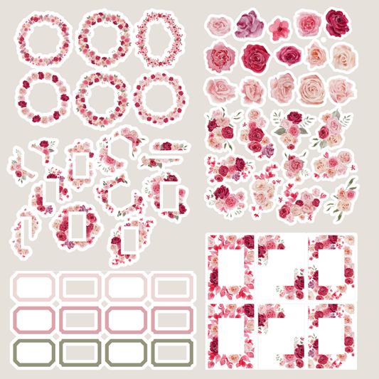 Bloom and Grow Floral Sticker Pack – 60+ Pink & Rose Garden Stickers for Journaling & Scrapbooking