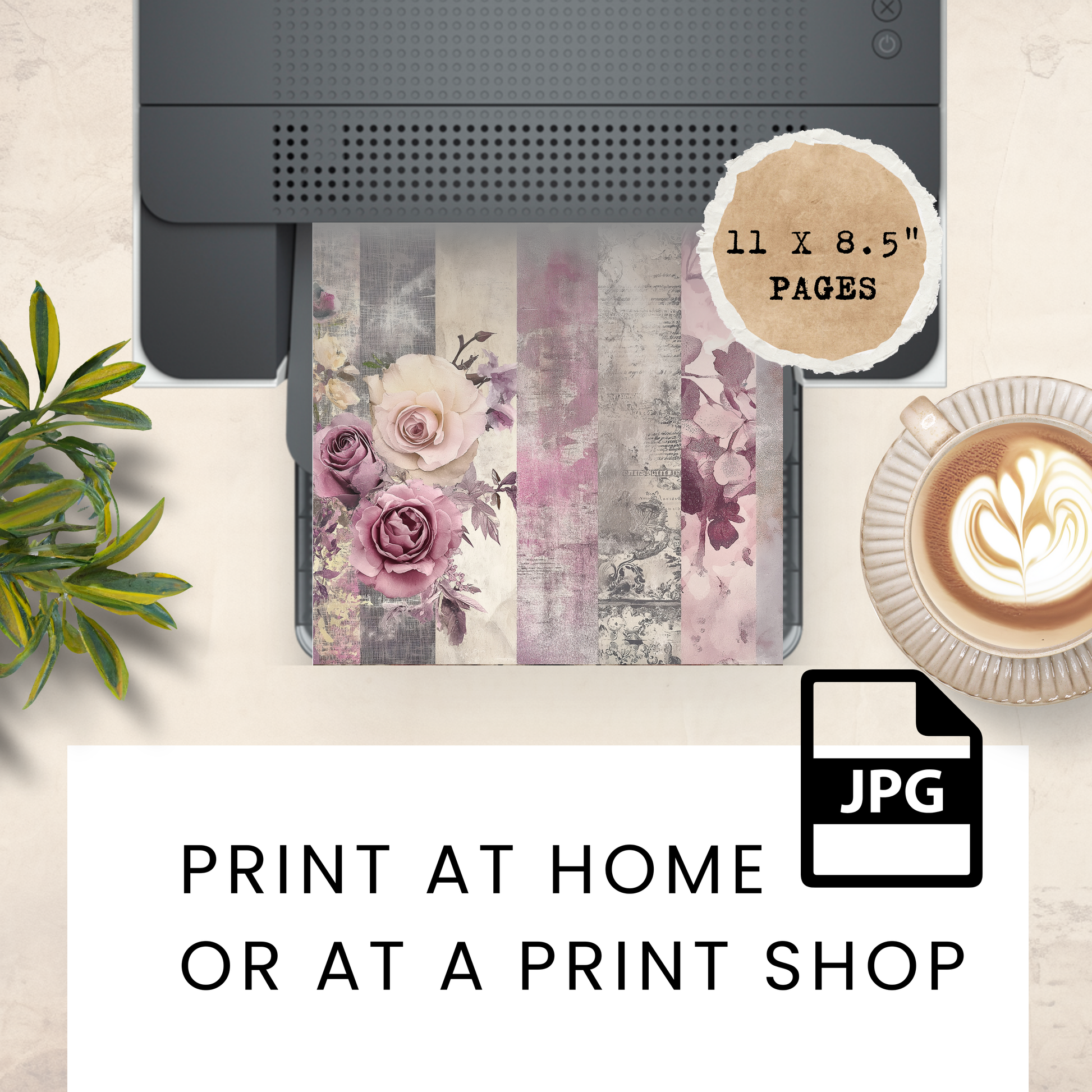 Printable Junk Journal Kit Lilac Garden Purple Floral Digital Download Vintage Ephemera Bundle Cards Tags Folio Pockets Envelopes Junk Journal Pages