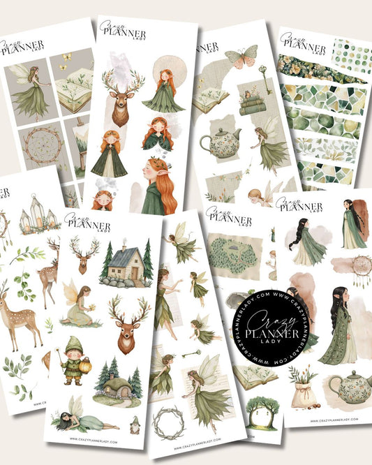 Forest Nymph Fairies Sticker Set – 9 Sticker Sheets for Bujo, Scrapbooks & DIY Crafts