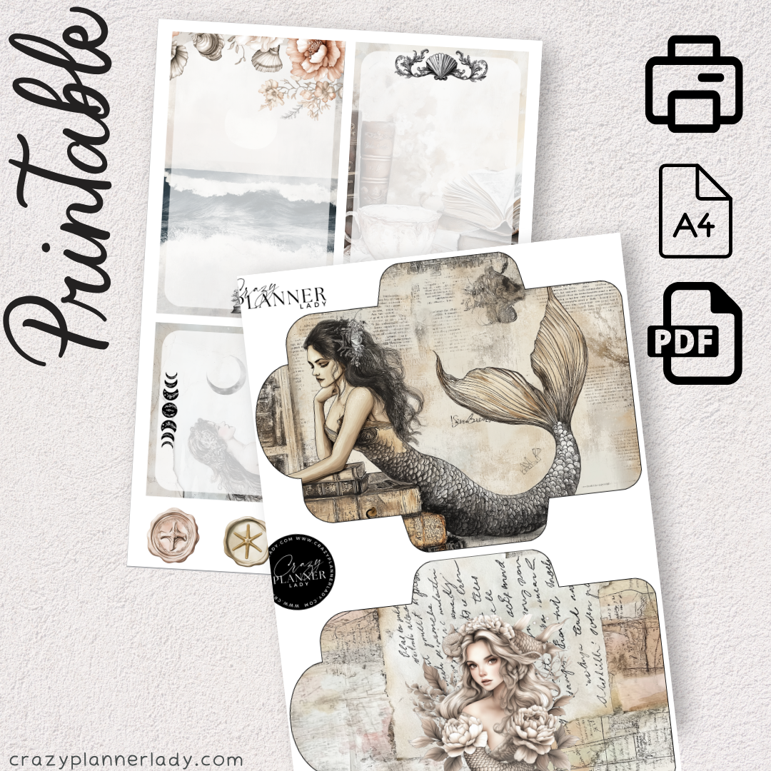 Mermaid Library Printable Envelope Kit | 2 A4 Sheets