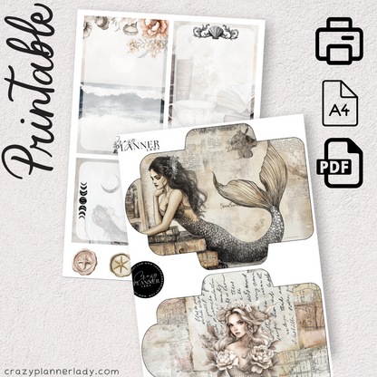 Mermaid Library Printable Envelope Kit | 2 A4 Sheets
