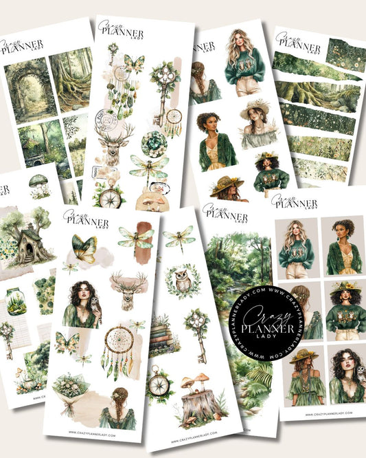 Forest Enchanted Sticker Set – 9 Sticker Sheets for Bujo, Scrapbooks & DIY Crafts
