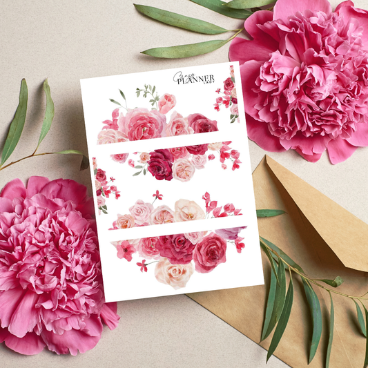 Soft pink watercolor floral sticker set for journaling and crafts