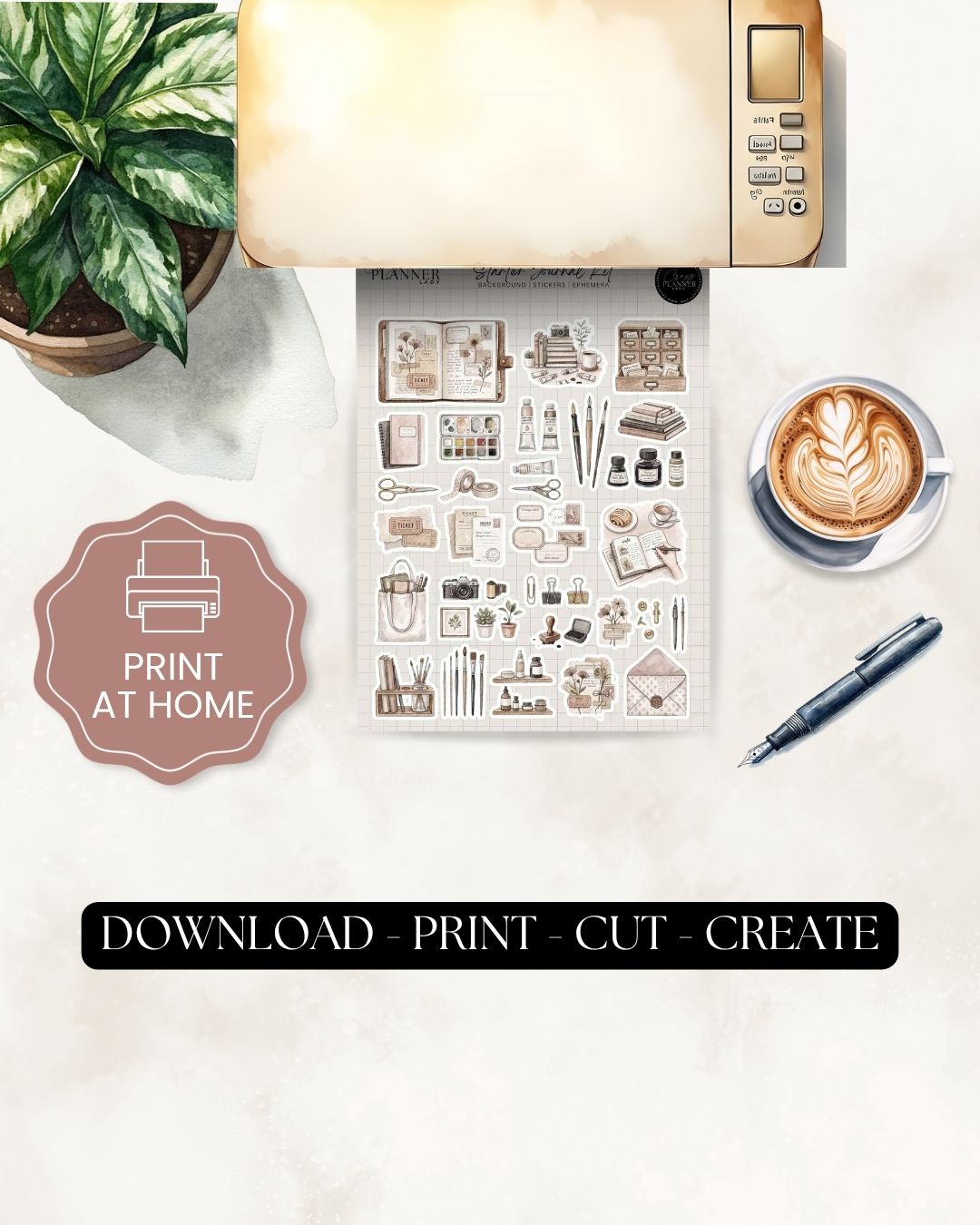 7 day creative journaling reset challenge printable kit with collage journaling pages, aesthetic scrapbook elements and vintage stationery style printables