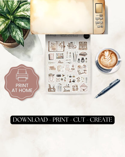 7 day creative journaling reset challenge printable kit with collage journaling pages, aesthetic scrapbook elements and vintage stationery style printables