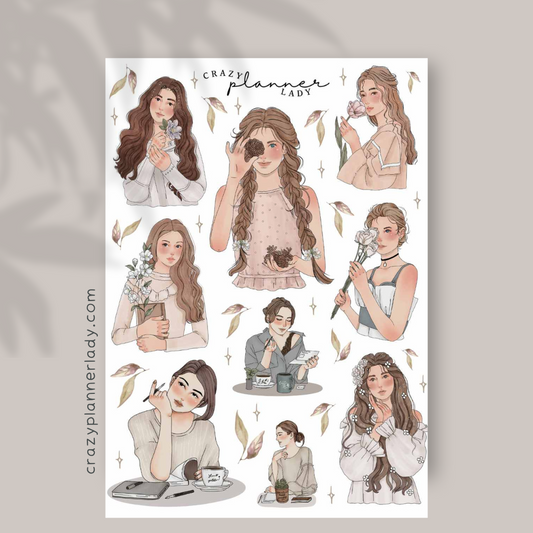 Floral Meadow Vintage Girls | A6 Sticker Sheet