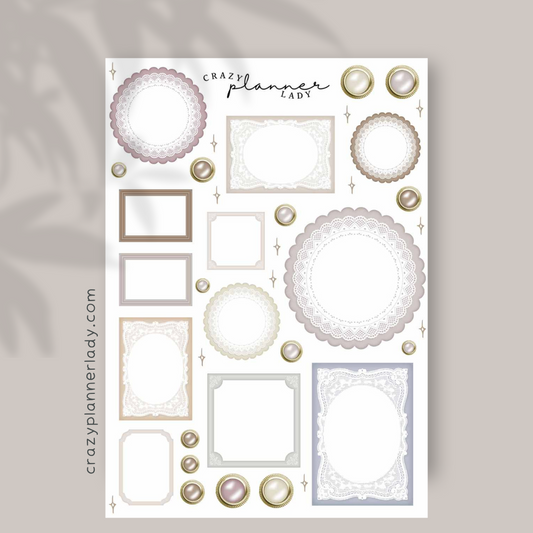 Floral Meadow Romantic Lacy Labels | A6 Sticker Sheet