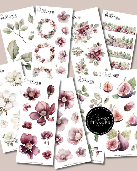 Forest Fig Sticker Set – 9 Sticker Sheets for Bujo, Scrapbooks & DIY Crafts