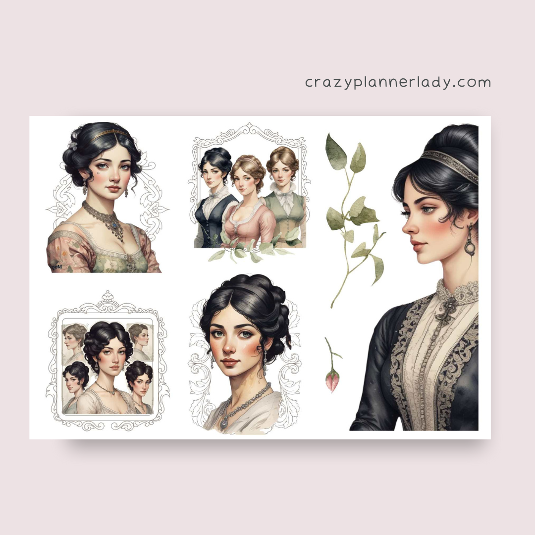 Vintage Romance Elegant Ladies | A6 Sticker Sheet