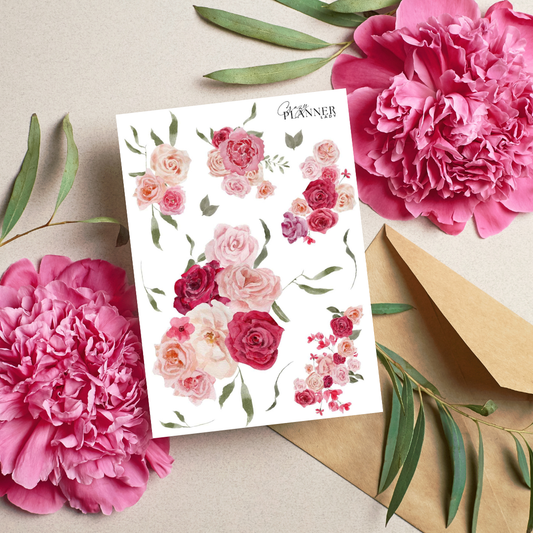 Vintage Rose Stickers – Romantic Red & Pink Florals for Scrapbooks & Love Letters