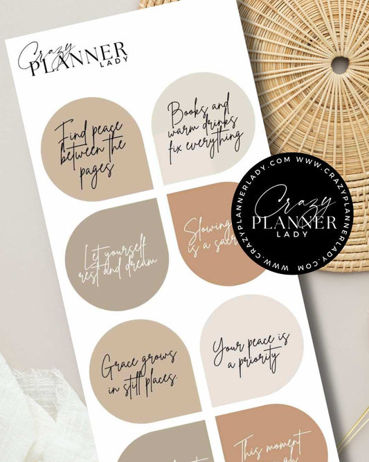 Neutral motivational quote drop stickers for journaling