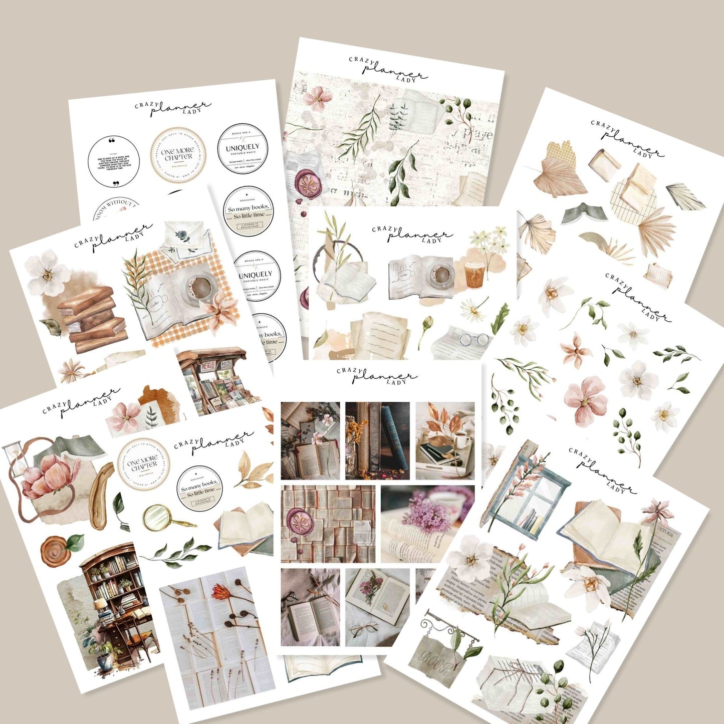 Stickers Set - Bookish Library ( Set of 10 sheets )