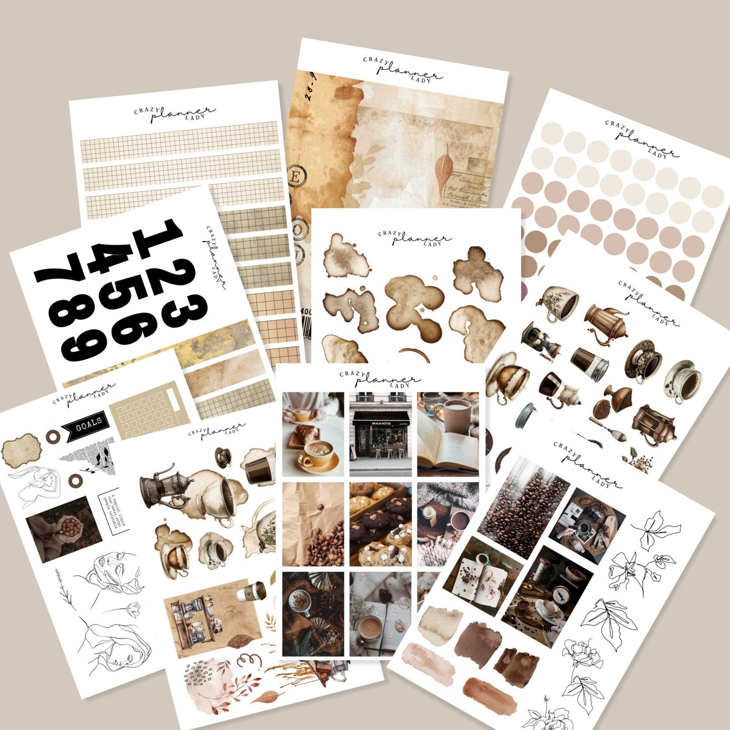 Stickers Set - Vintage Coffee ( Set of 10 sheets )