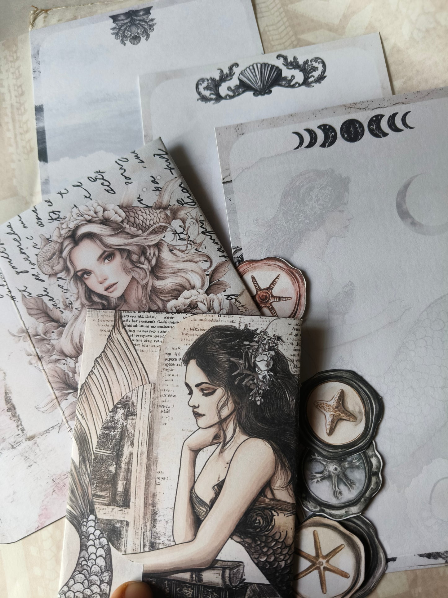 Mermaid Library Printable Envelope Kit | 2 A4 Sheets