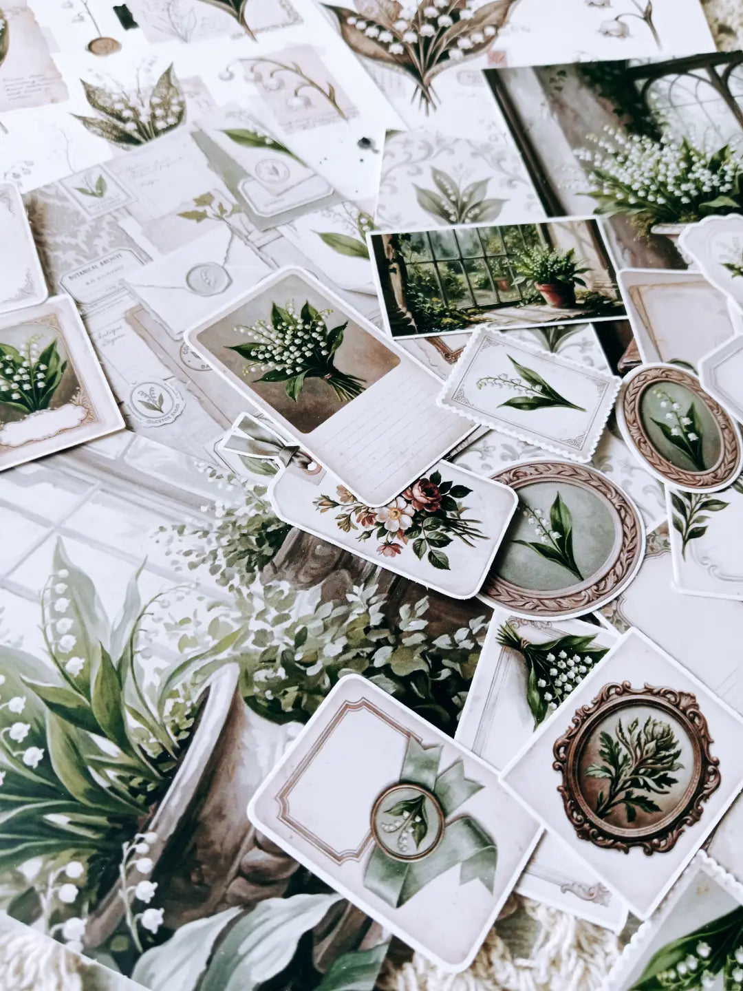 Lily of the Valley Botanical Journaling Kit | Floral Ephemera, Vintage Frames, Sticker Sheets & Die Cuts