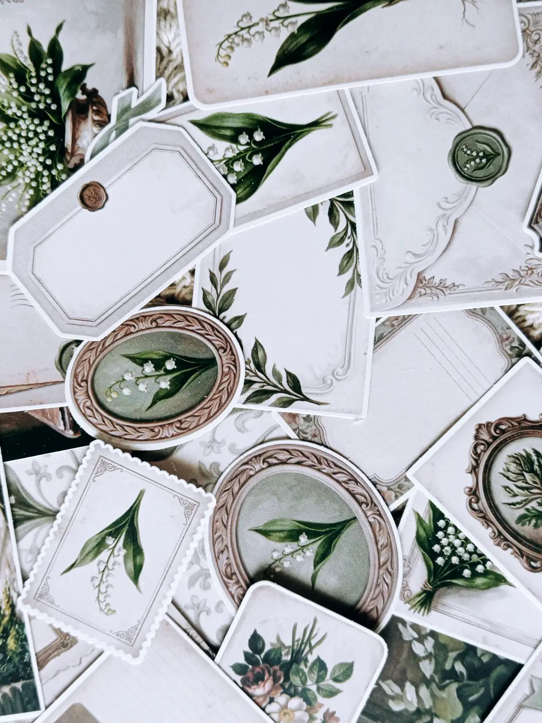 Lily of the Valley Botanical Journaling Kit | Floral Ephemera, Vintage Frames, Sticker Sheets & Die Cuts
