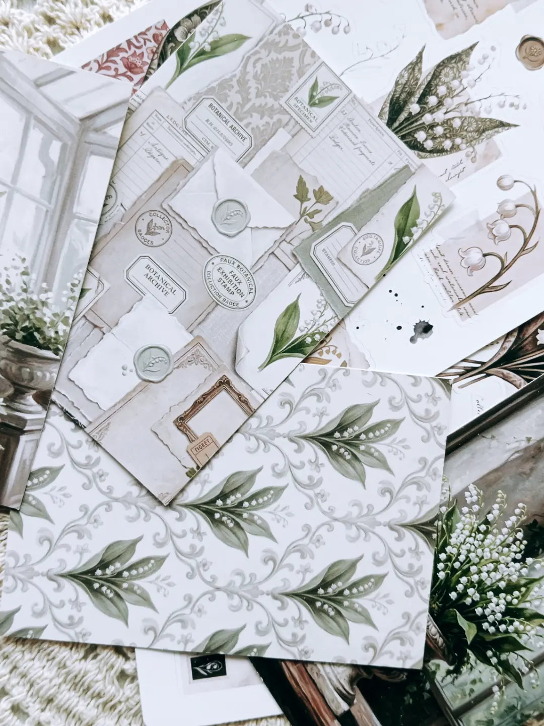 Lily of the Valley Botanical Journaling Kit | Floral Ephemera, Vintage Frames, Sticker Sheets & Die Cuts