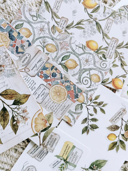 Lemon Herbarium Journaling Kit | Citrus Botanical Collage Papers, Sticker Sheets & Vintage Ephemera