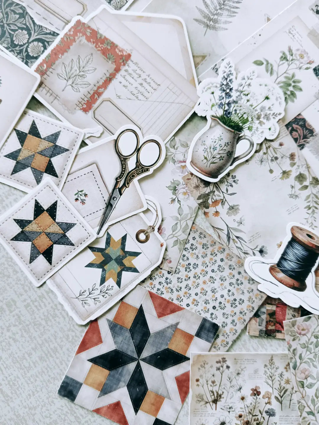 Heirloom Quilt Journaling Kit | Vintage Sewing, Patchwork, Floral Fabrics & Collage Ephemera