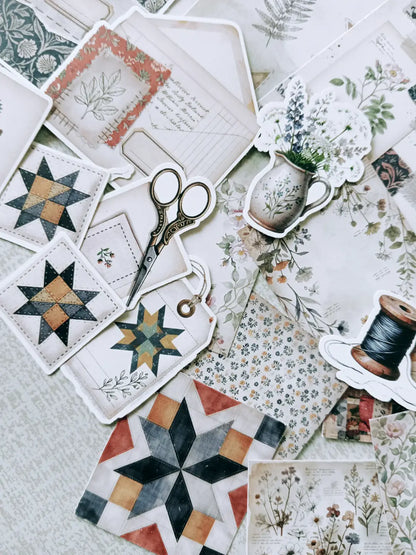 Heirloom Quilt Journaling Kit | Vintage Sewing, Patchwork, Floral Fabrics & Collage Ephemera