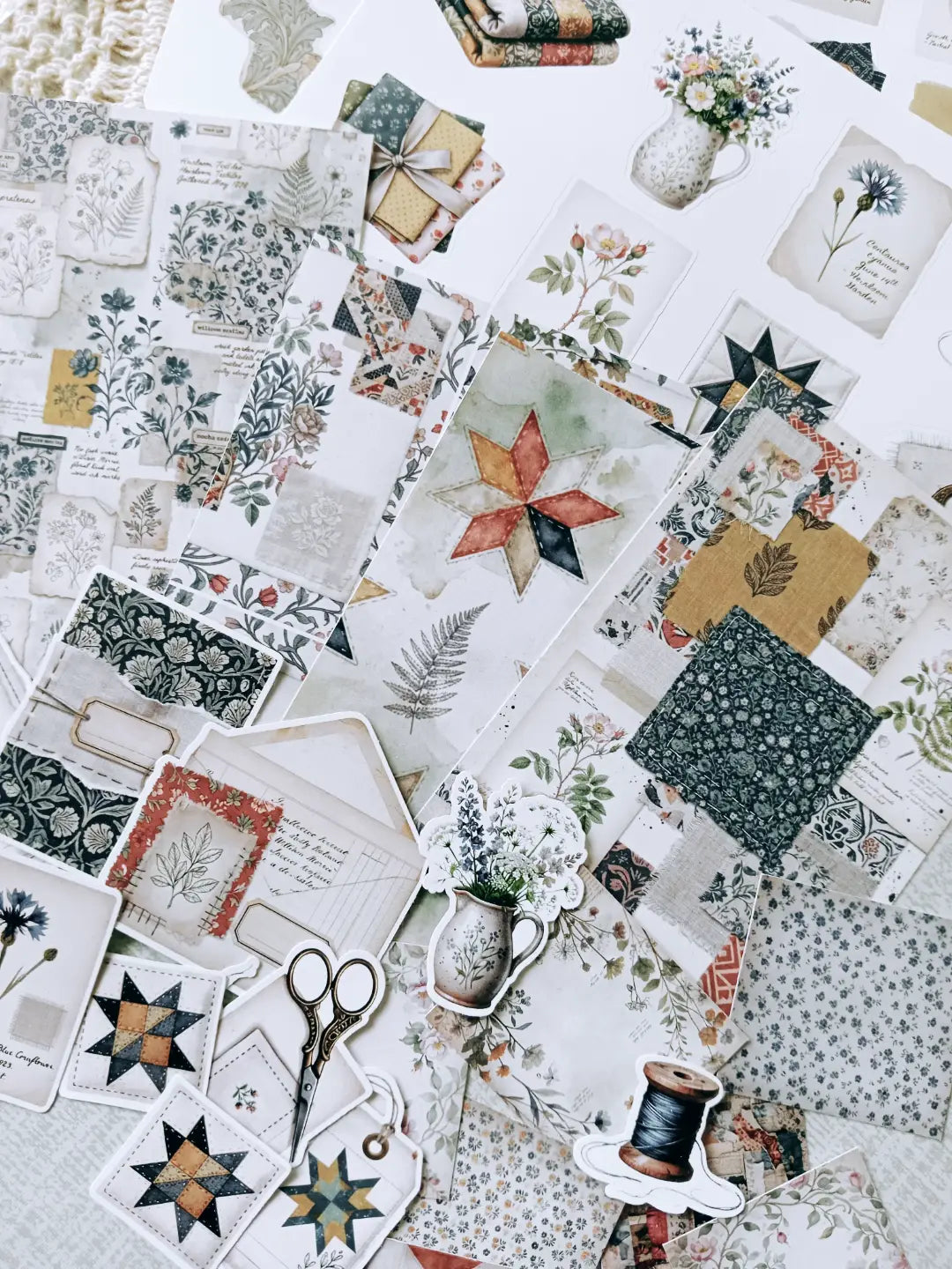 Heirloom Quilt Journaling Kit | Vintage Sewing, Patchwork, Floral Fabrics & Collage Ephemera
