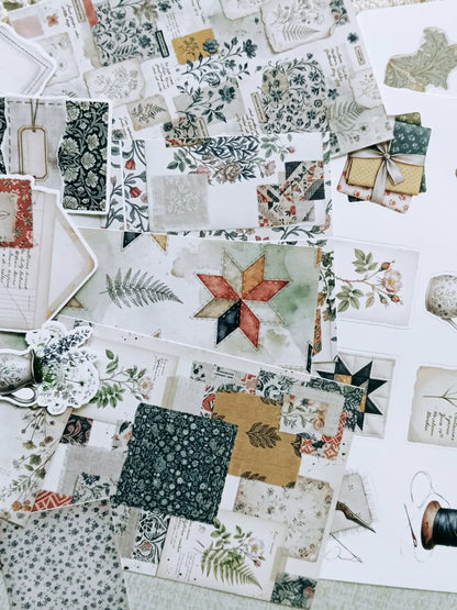 Heirloom Quilt Journaling Kit | Vintage Sewing, Patchwork, Floral Fabrics & Collage Ephemera