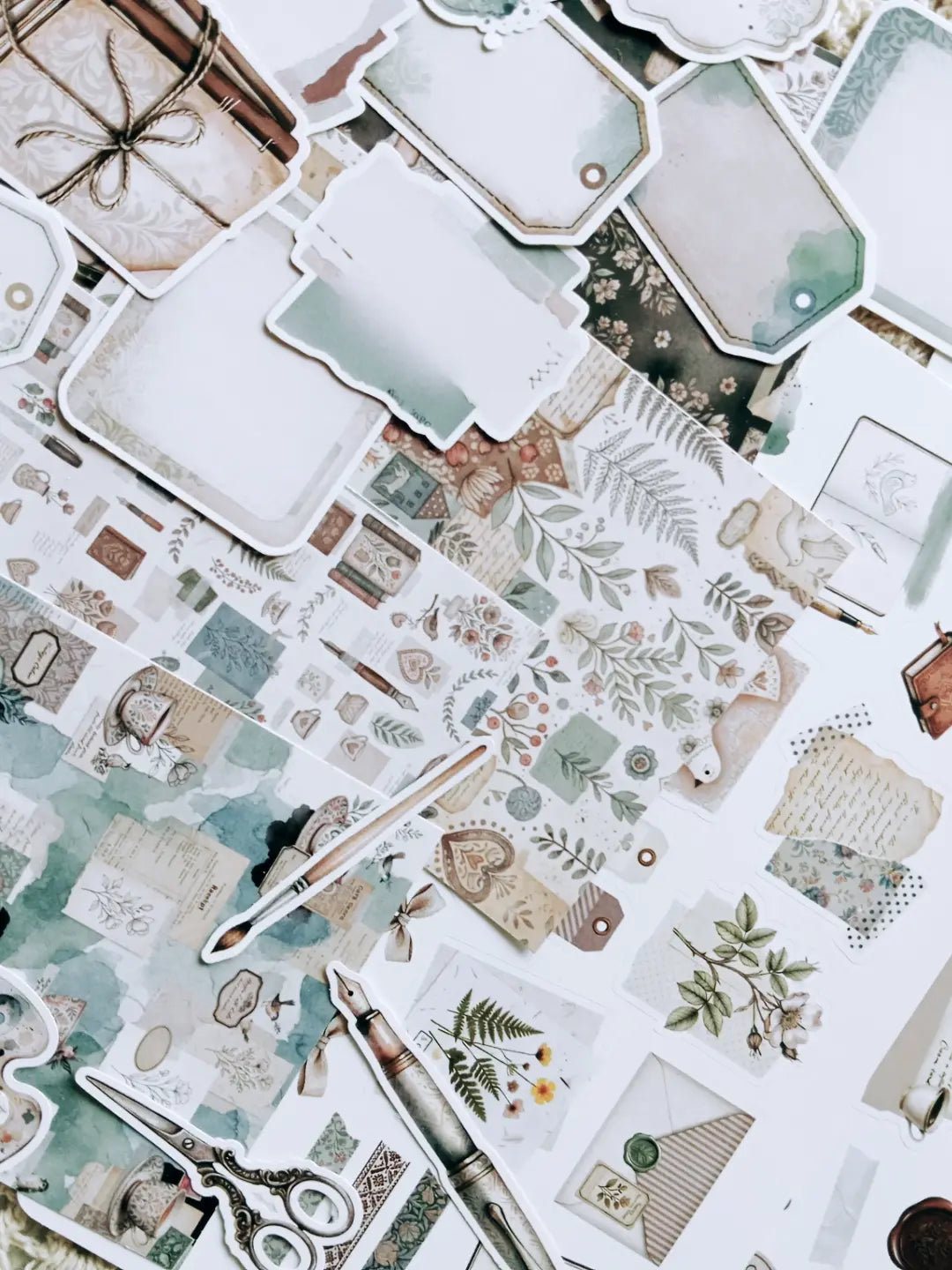 Quiet Writing Desk Journaling Kit | Vintage Stationery, Fountain Pen, Tea & Botanical Collage Collection