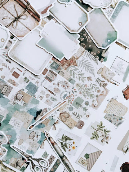 Quiet Writing Desk Journaling Kit | Vintage Stationery, Fountain Pen, Tea & Botanical Collage Collection