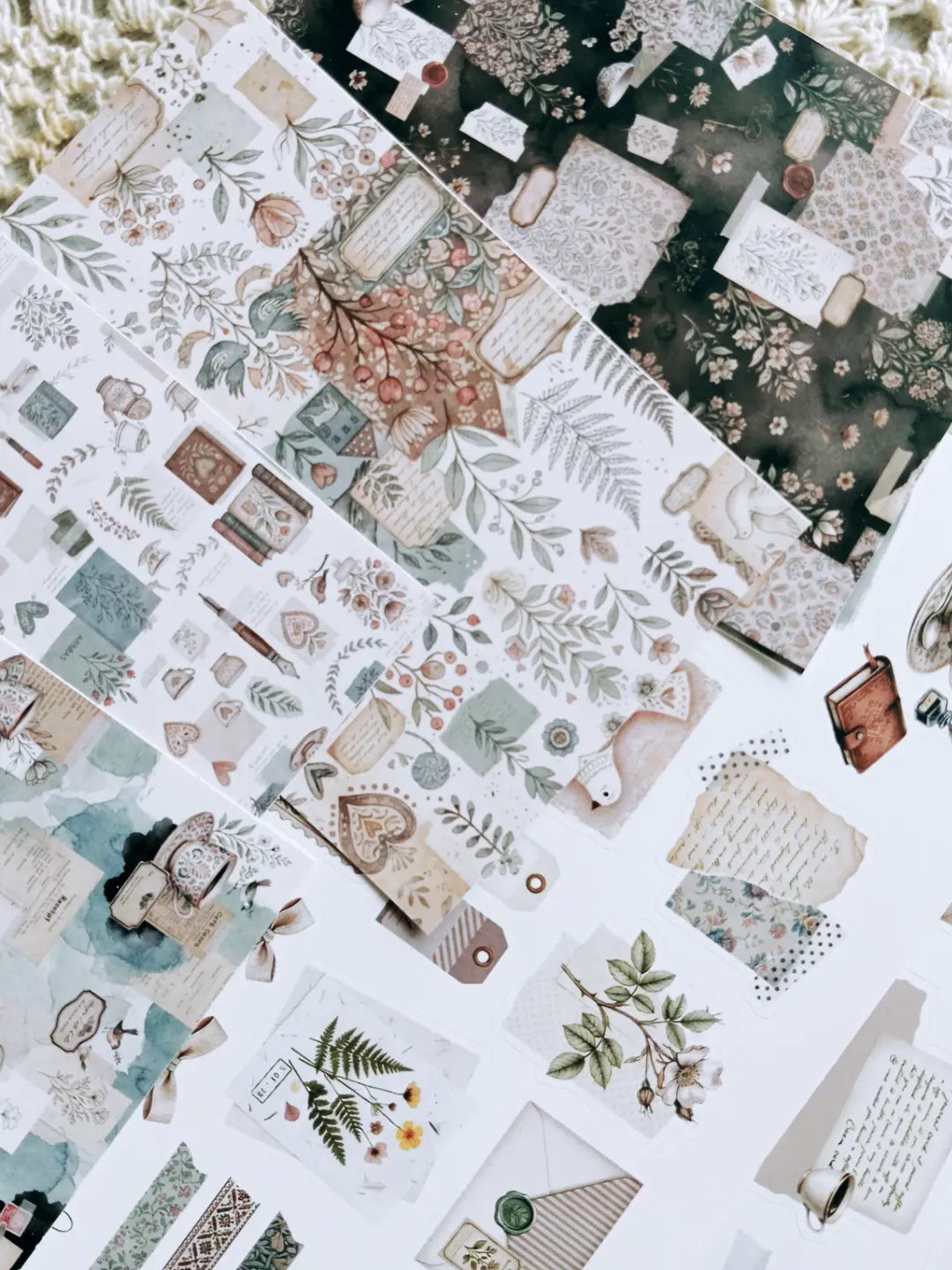 Quiet Writing Desk Journaling Kit | Vintage Stationery, Fountain Pen, Tea & Botanical Collage Collection