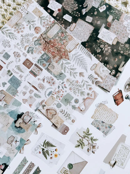 Quiet Writing Desk Journaling Kit | Vintage Stationery, Fountain Pen, Tea & Botanical Collage Collection
