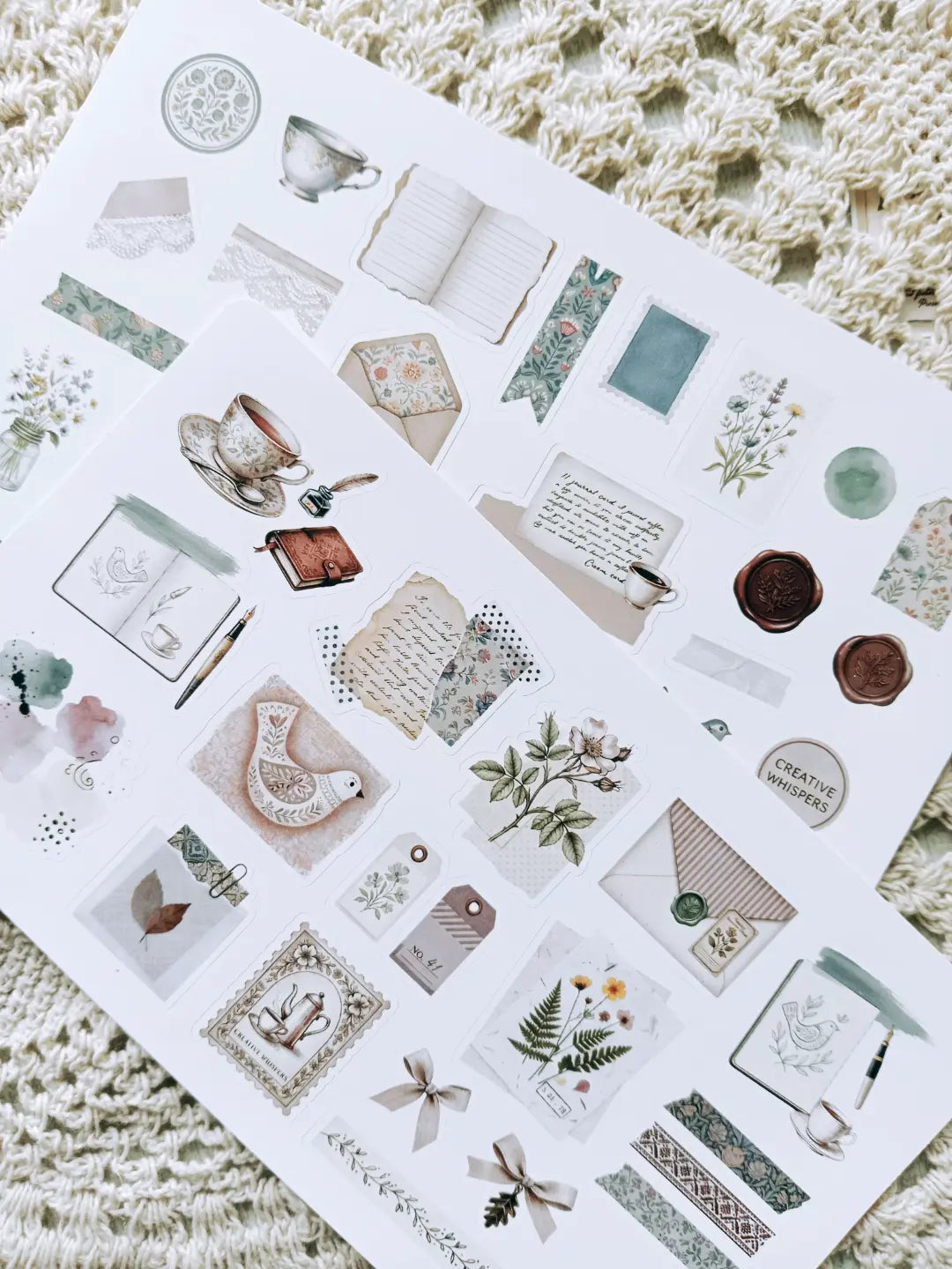 Quiet Writing Desk Journaling Kit | Vintage Stationery, Fountain Pen, Tea & Botanical Collage Collection