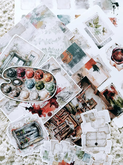 Artist's Atelier Creative Journaling Kit | Vintage Art Studio Collage Papers, Sticker Sheets & Die Cuts