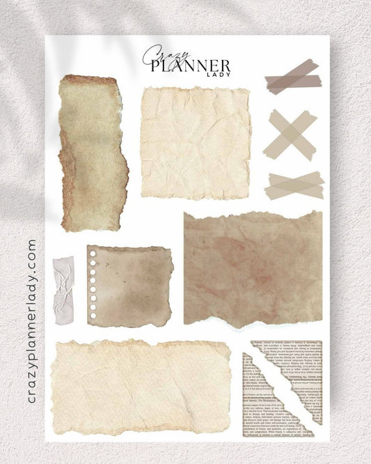 Neutral Basics Sticker Sheet – Paper Scraps – for Journaling, Bujo & Planner Setup